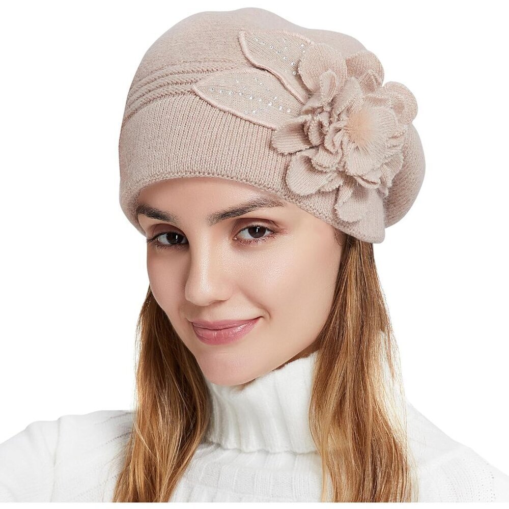 Women Beret Knitted Wool Acrylic Double Layer Stylish French Winter Hat